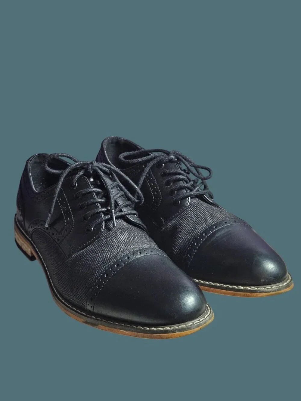 Bar III Black Leather Parker Cap Toe Dress Oxford Brogues Shoe Men 8.5M
